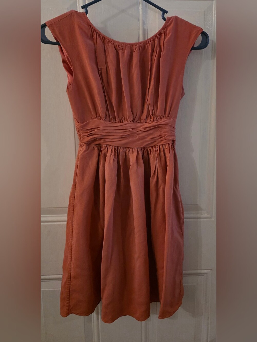 Boden Sleeveless Pleated Waist Dress in Rust